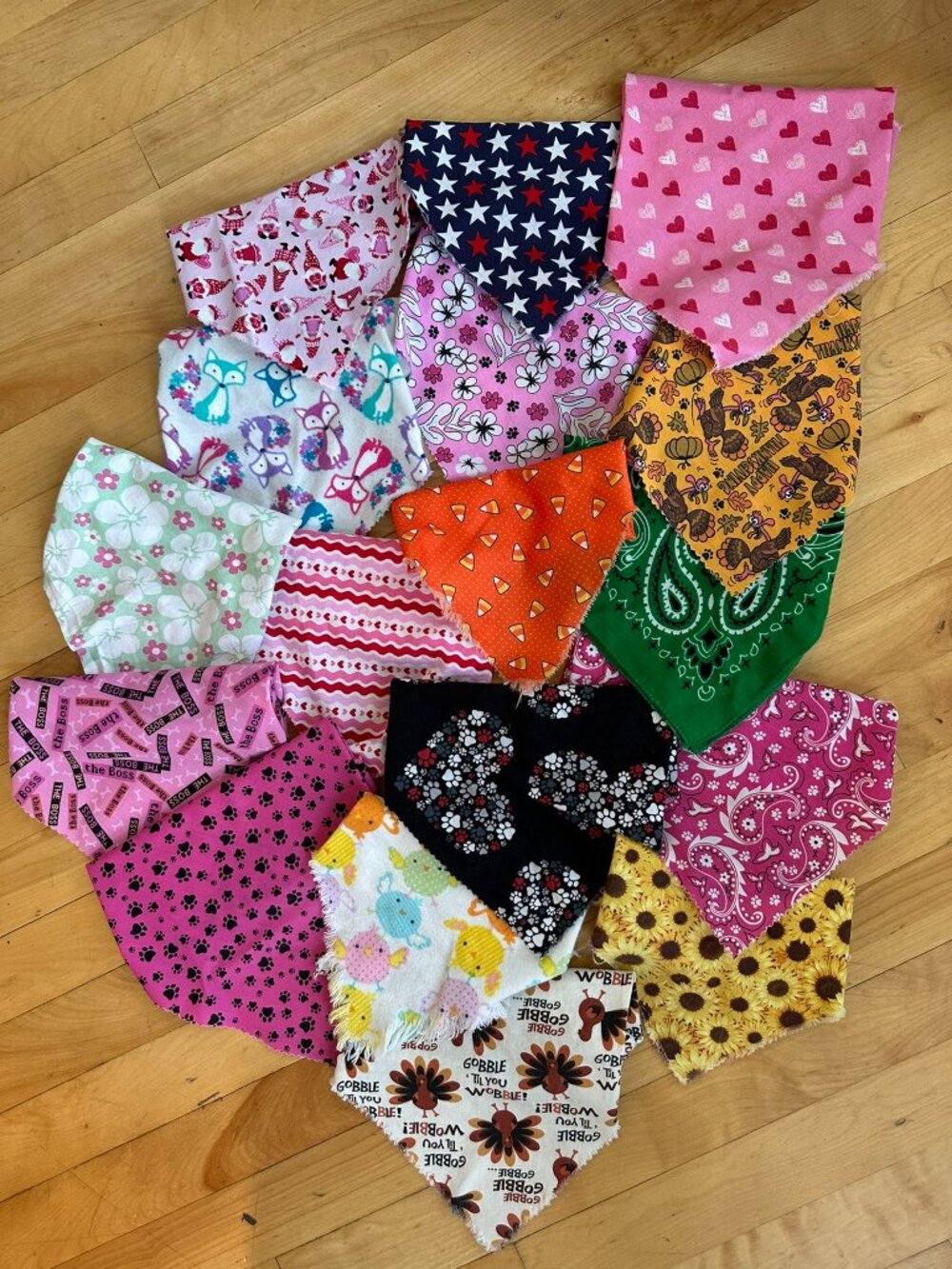 Girl Dog bandanas / neck scarves LOT OF 17 multi colored seasons holidays
